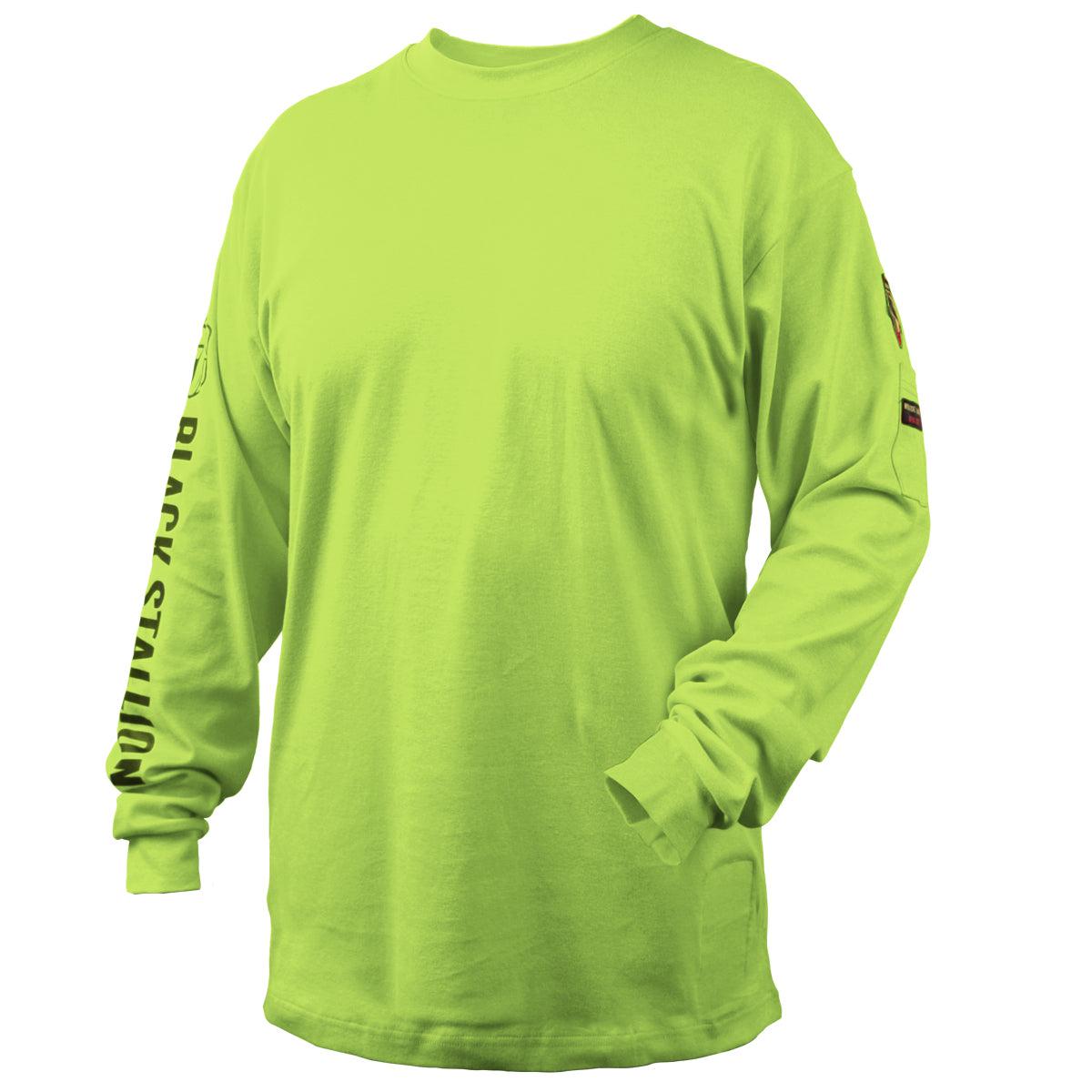 Hot Deal! Black Stallion 7 oz FR Cotton Long-Sleeve T-Shirt in Safety Lime - TF2510-LM